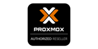 Das Proxmox-Logo zeigt ein orange-weißes „X“ über dem Wort „PROXMOX“ und darunter den Schriftzug „AUTHORIZED RESELLER“, alles auf einem schwarzen quadratischen Hintergrund.