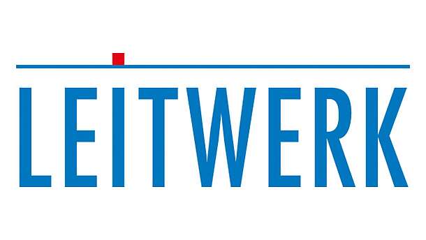 Altes LEITWERK Logo in blau und rot auf weißem Hintergrund