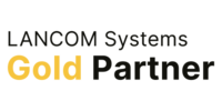 LANCOM Systems Gold Partner-Logo, wobei „Gold“ in Gelb und „Partner“ in fetter schwarzer Schrift dargestellt ist.