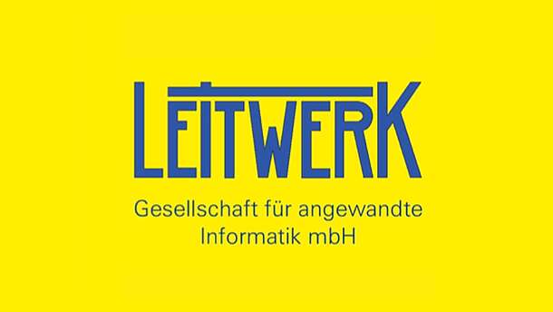 Altes LEITWERK Logo auf gelbem Hintergrund